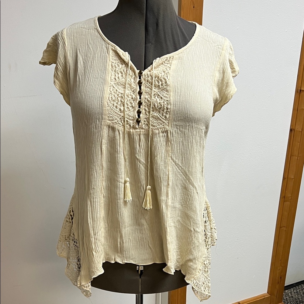 Style & Co. Cream Lace Detail Blouse